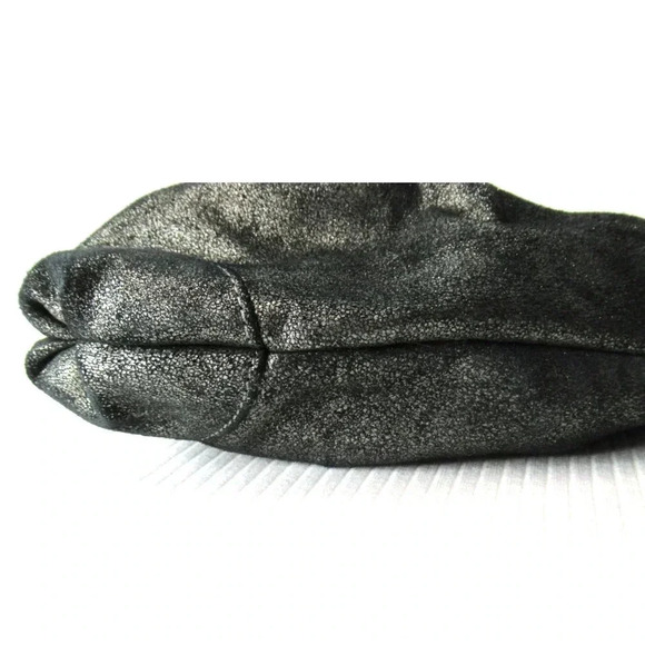 Ann Taylor LOFT Black Silver Leather Shoulder Bag Chain Strap Bow - Picture 6 of 8